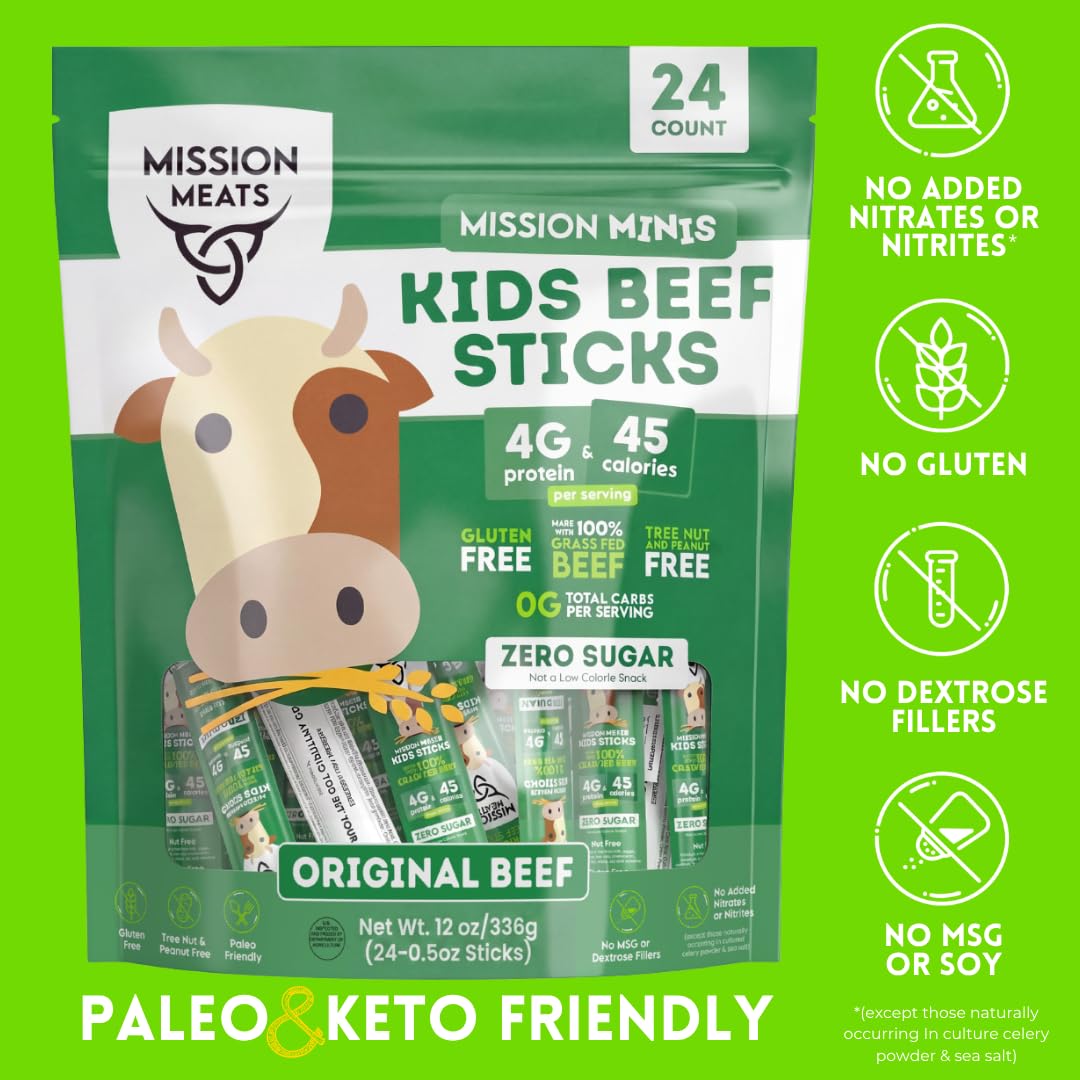 Kids Beef Sticks (100% Grass Fed & Pasture Raised Beef, Sugar & Allergen Free)
