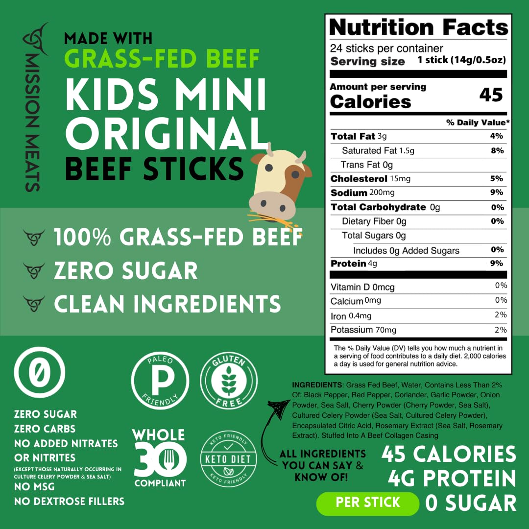 Kids Beef Sticks (100% Grass Fed & Pasture Raised Beef, Sugar & Allergen Free)