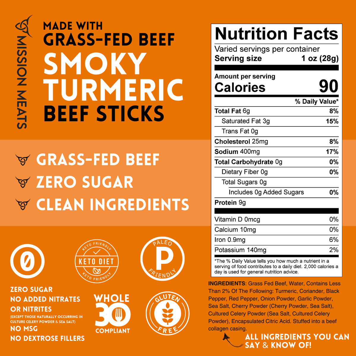 Grass-Fed Beef Sticks, Smoky Turmeric